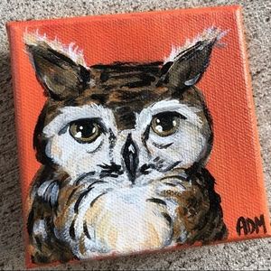 4x4 Owl art painting shelf art orange critter woodland nursery Fall decor
